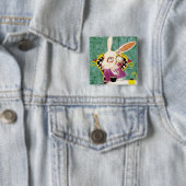 Theetijd wonderland broche vierkante button 5,1 cm (In situ)