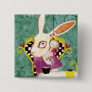 Theetijd wonderland broche vierkante button 5,1 cm