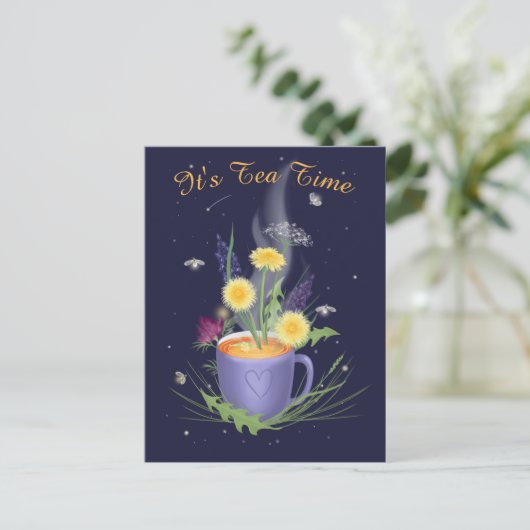 Theetijd Zomer Bloemen Ansichtkaart Briefkaart (Staand voorkant)