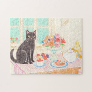 Theetijd Zwarte Kat Puzzel – Cozy Winter Cadeau Id