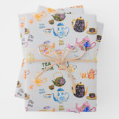 theetijdpatroon - theekopjes en theepot in inpakpapier vel (In situ)