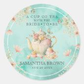 Theetuin met wilde bloemen Turquoise Bruiloftsfees Ronde Sticker (Voorkant)