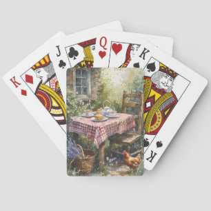 Theetuin Waterverf Ochtend in Cottage Stijl Pokerkaarten