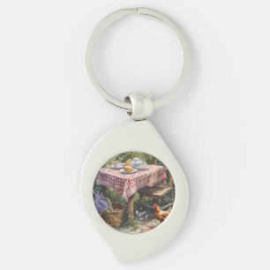 Theetuin Waterverf Ochtend in Cottage Stijl Sleutelhanger