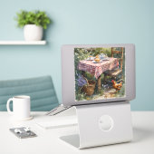 Theetuin Waterverf Ochtend in Cottage Stijl Sticker (Laptop op bureau)