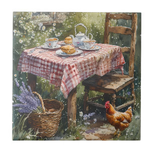 Theetuin Waterverf Ochtend in Cottage Stijl Tegeltje