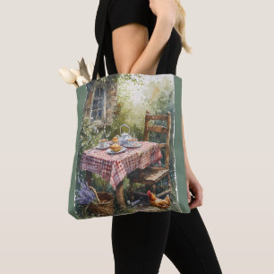 Theetuin Waterverf Ochtend in Cottage Stijl Tote Bag