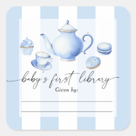 Theevisite baby shower - Baby's eerste bibliotheek Vierkante Sticker