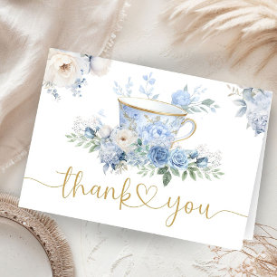 Theevisite Baby Shower Blauwe Bloemenvouwen Bedank Bedankkaart
