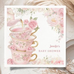 Theevisite Baby Shower Meisje Blush Roze Bloemen Servet