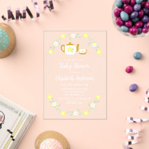Theevisite Baby Shower met Bloemen Acryl Uitnodigingen