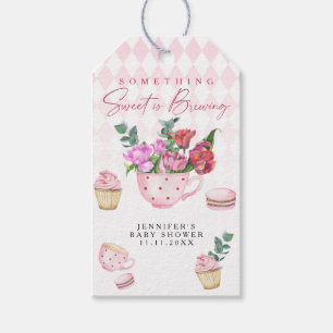 Theevisite bloemen meisje babyshower cadeaulabel