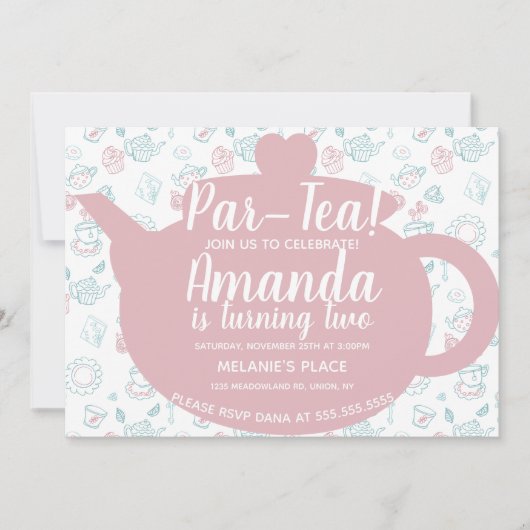 Theevisite Doodle Whimisical Kaart (Voorkant)