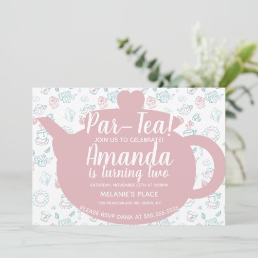 Theevisite Doodle Whimsical Kaart (Staand voorkant)