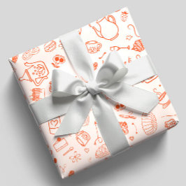 Theevisite in Fantasievolle Doodle Stijl Cadeaupapier