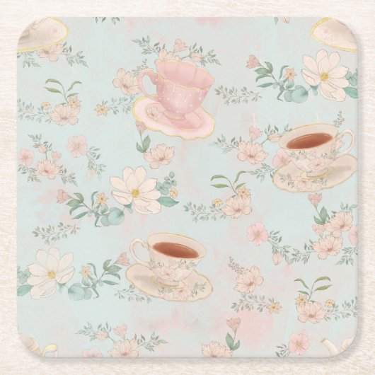 Theevisite in Shabby Chic-stijl Kartonnen Onderzetters (Voorkant)