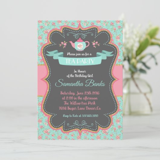 Theevisite in Shabby Chic-stijl | Vintagefeestje Kaart (Staand voorkant)