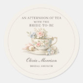 Theevisite in vintage stijl bruidsdouche ronde sticker (Voorkant)