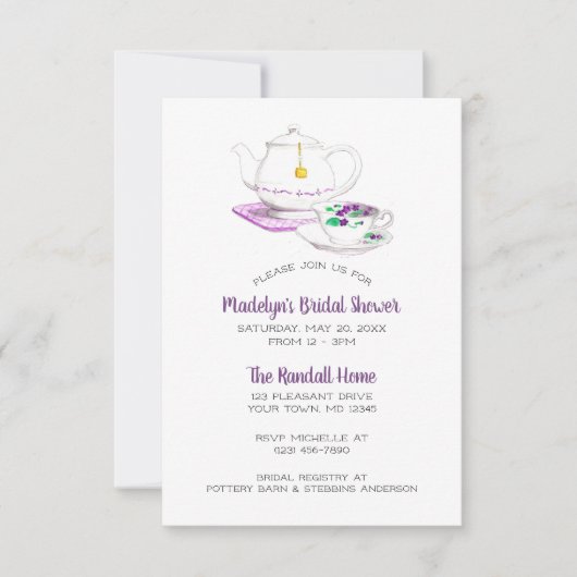 Theevisite Lavendel Gingham Feestje Kaart (Voorkant)