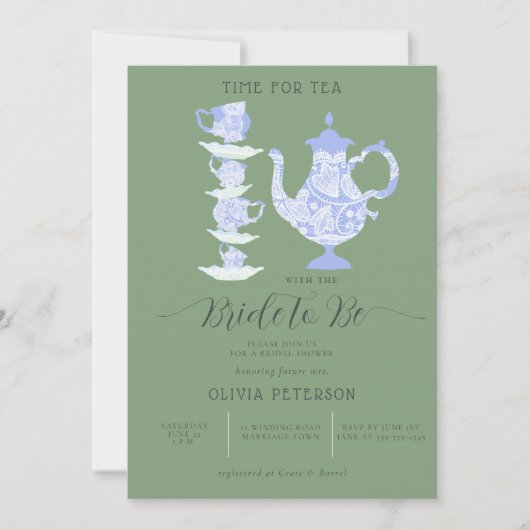 Theevisite Lavendel Groen Boho Kant Bruidsfeest Kaart (Voorkant)