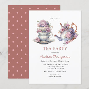 Theevisite met bloemen   Vintage theepartij Kaart