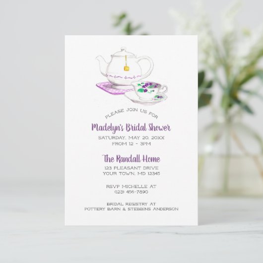 Theevisite met lavendel gestreepte stof kaart (Staand voorkant)