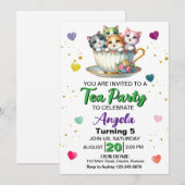 Theevisite met Moppige Kittens Verjaardagsfeestje Kaart (Voorkant / Achterkant)
