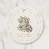 Theevisite met vintage elegante bruids douche bedankjes labels (Voorkant)