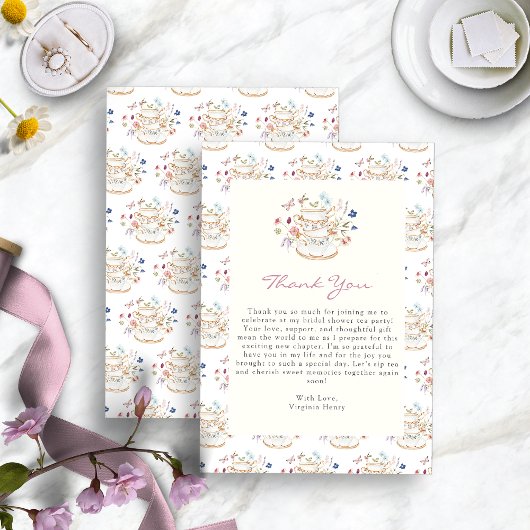 Theevisite met wilde bloemen bruidsdouche bedankkaart