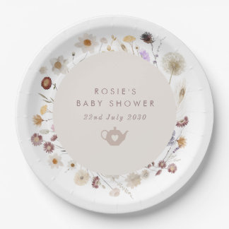 Theevisite met wilde bloemen voor baby shower papieren bordje