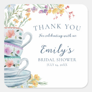 Theevisite met wilde bloemen voor bruidsfeest vierkante sticker