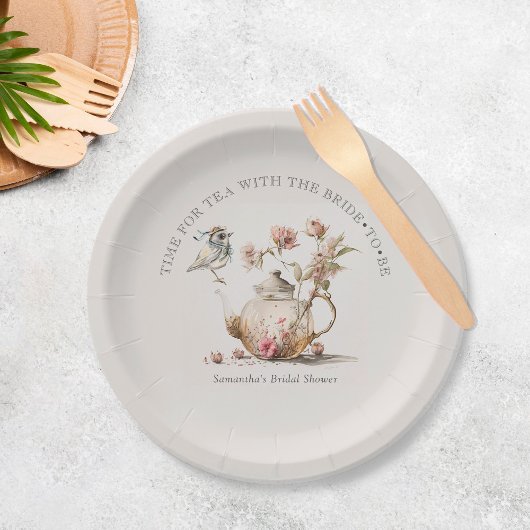 Theevisite met wilde bloemen waterverf bruidsdiner papieren bordje