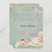 Theevisite uitnodiging in Shabby Chic-stijl (Voorkant / Achterkant)