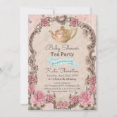 Theevisite voor babyfeest met vintage bloemen kaart (Voorkant)