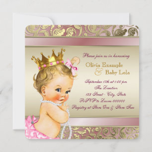 Theevisite voor een babyshower in roze en goud kaart