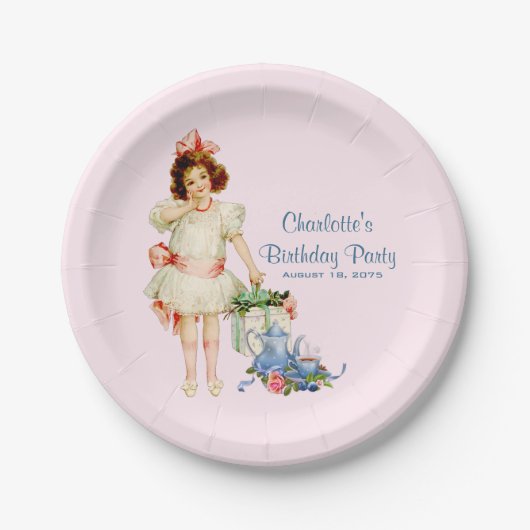Theevisite voor Meisjes Papieren Bordje (Voorkant)