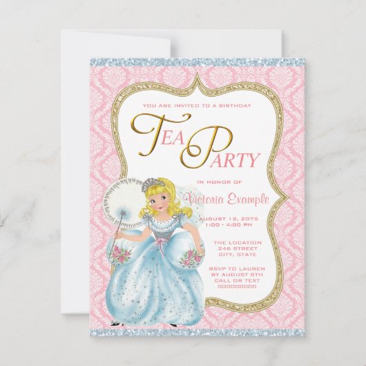 Theevisite voor prinsessenfeestje kaart (Voorkant)