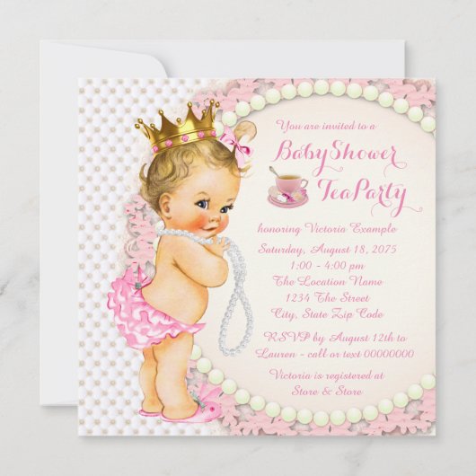 Theevisite voor prinsessenfeestje kaart (Achterkant)