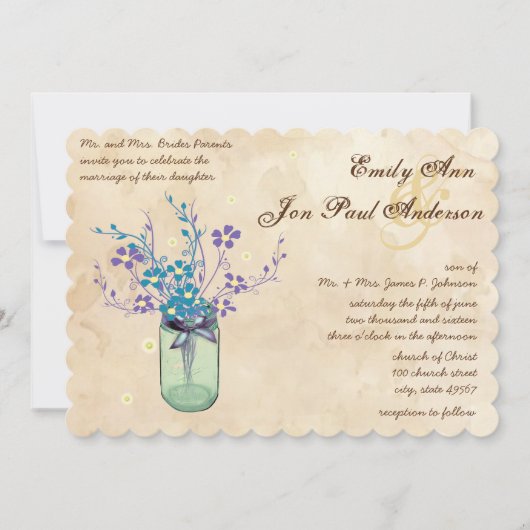 Theevlek Aqua Paarse Bloem Mason Jar Kaart (Voorkant)