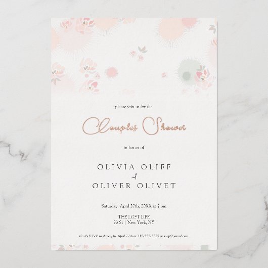 Theezacht Rozen Koppel Bruisfeest Folie Uitnodiging (Voorkant)