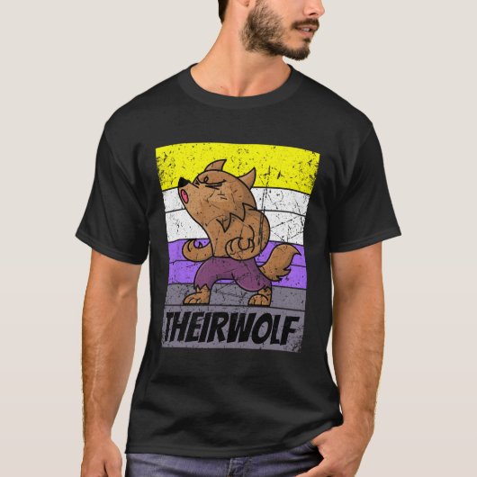 Theirwolf Nonbinary Pride Niet Binaire LHBTQ T-shirt (Voorkant)