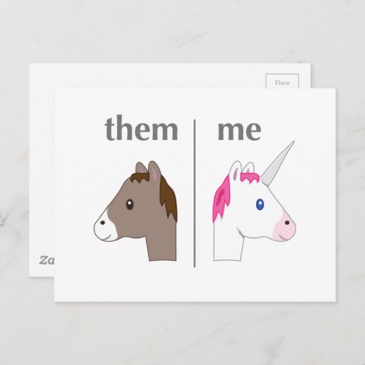 Them vs ik Donkey vs Unicorn grappig Briefkaart (Voorkant / Achterkant)