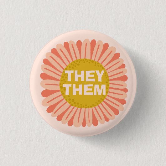 THEM/ZE Pronouns Sunflower Daisy Pride Ronde Button 3,2 Cm (Voorkant)