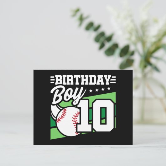 Thema 10-jarige honkbalfeestje 10e verjaardag jong briefkaart (Staand voorkant)