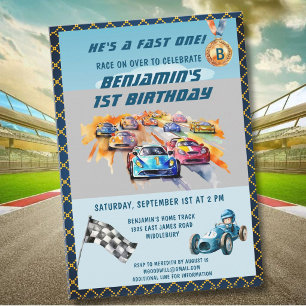 *Thema autosnelheidsrace 1e verjaardagsfeestje Kaart