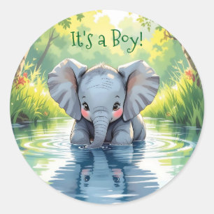 Thema baby shower: baby olifant ronde sticker