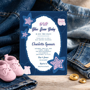Thema babyborrel met blauwe spijkerstof kaart