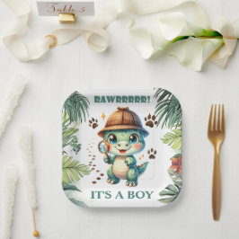 Thema babyshower met een Cute Dinosaur Papieren Bordje
