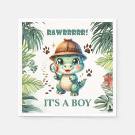 Thema babyshower met een lief dinosaurusje servet