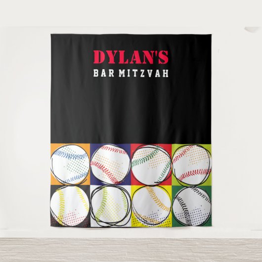 Thema Baseball Bar Mitzvah foto gelegenheid achter Wandkleed (Voorkant)